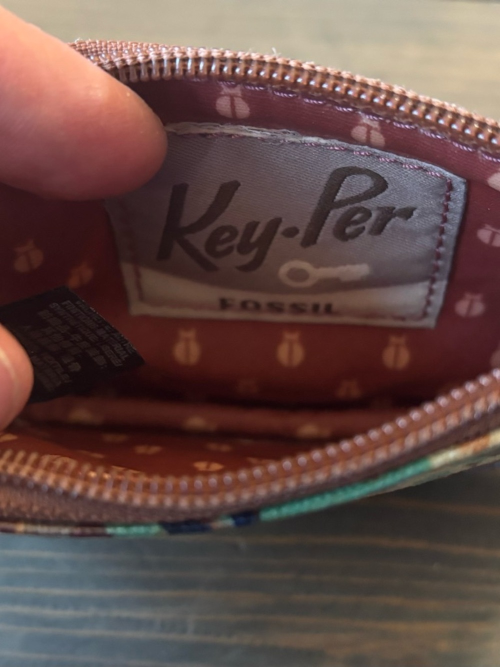 Fossil Floral Canvas Coin Pouch in Brown, Green & Peach - Picture 4 of 10